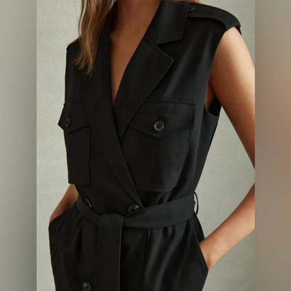 NEW Reiss Kimora  Wool Blend Double Breasted Tie Midi Dress Black | UK 10 / US 6 - Picture 2 of 12